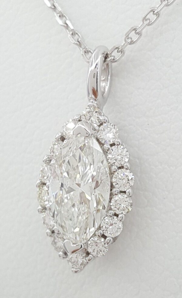 1.29 ct 14K White Gold Marquise Cut Diamond Halo Necklace 18" Retail 7,500