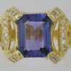18K Yellow Gold 4.34 ct Natural Emerald Cut Tanzanite & Round Diamond Ring