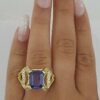 18K Yellow Gold 4.34 ct Natural Emerald Cut Tanzanite & Round Diamond Ring