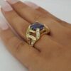 18K Yellow Gold 4.34 ct Natural Emerald Cut Tanzanite & Round Diamond Ring