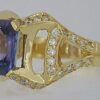 18K Yellow Gold 4.34 ct Natural Emerald Cut Tanzanite & Round Diamond Ring