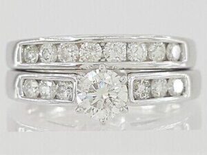 Round Brilliant Cut Diamond Channel Engagement & Wedding Ring Set 0.94 ct 14K