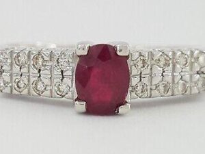 0.57 ct 18k White Gold Oval Cut Ruby & Round Diamond Ring