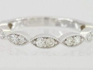 0.35 ct 14k White Gold Haft Circle Round Diamond Marquise Style Wedding Band