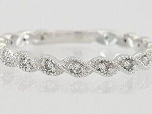 0.09 ct 14k White Gold 3/4 Circle Round Diamond Twisted Wedding Band 2.2mm