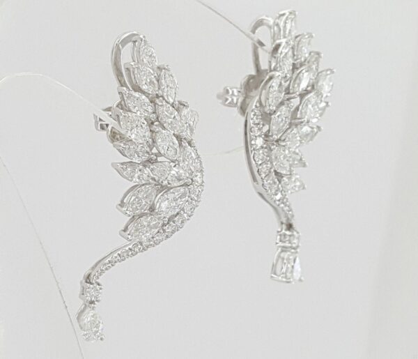 Marquise Round Pear Diamond Angel Wing Climber Dangle Earrings 3.6 ct 18K W Gold