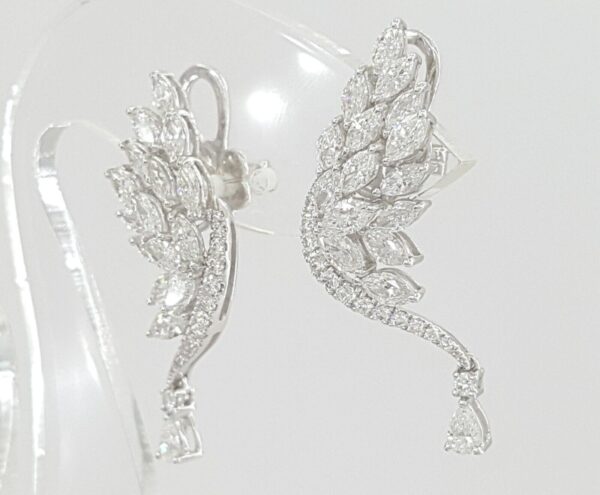 Marquise Round Pear Diamond Angel Wing Climber Dangle Earrings 3.6 ct 18K W Gold