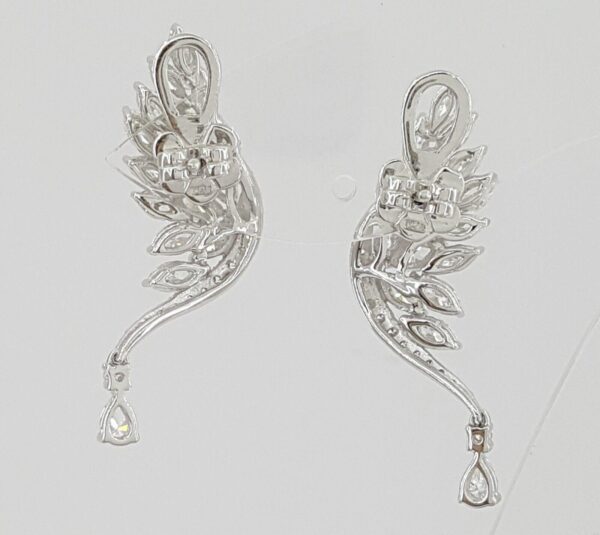 Marquise Round Pear Diamond Angel Wing Climber Dangle Earrings 3.6 ct 18K W Gold