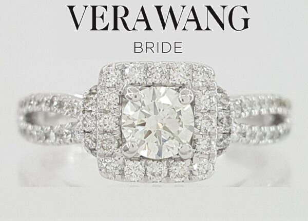 Vera Wang Love 14K 1.07 ct Round Diamond Halo Engagement Ring Retail 3,299