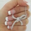 Round & Baguette Cut Diamond Bow Pendant Necklace 17.5" 1.5 ct 18K White Gold