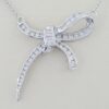 Round & Baguette Cut Diamond Bow Pendant Necklace 17.5" 1.5 ct 18K White Gold
