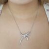 Round & Baguette Cut Diamond Bow Pendant Necklace 17.5" 1.5 ct 18K White Gold
