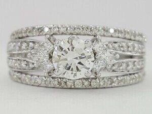 Round Brilliant Cut Diamond Engagement Ring 2 Wedding Band Set 1.61 ct 14K Gold