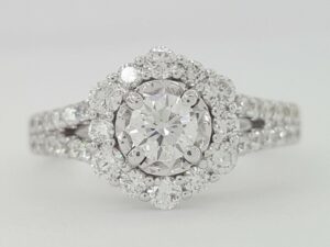 1.05 ct 14k White Gold Round Diamond Halo Split Shank Engagement Ring Rtl 3,495