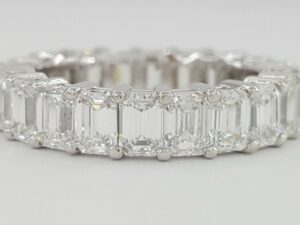 Emerald Cut Diamond Full Circle Eternity Wedding Ring 5.35 ct Platinum 4.8mm Sz6