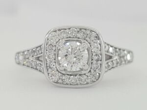 0.81 ct 14k White Gold Round Diamond Halo Split Shank Engagement Ring Rtl 3,495