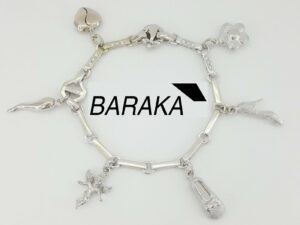 BARAKA 18K White Gold 0.72 ct Diamond Charm Bar Link Bracelet 31.9 grams 7.5"