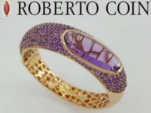 Roberto Coin Capri Plus 18K Rose Gold Pave Amethyst Bangle 58.8 Grams