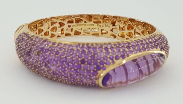 Roberto Coin Capri Plus 18K Rose Gold Pave Amethyst Bangle 58.8 Grams