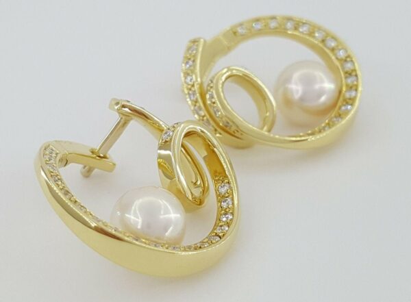 Mikimoto 18k Yellow Gold 7.5mm Akoya Pearl 0.9 ct Diamonds Circle Loop Earrings