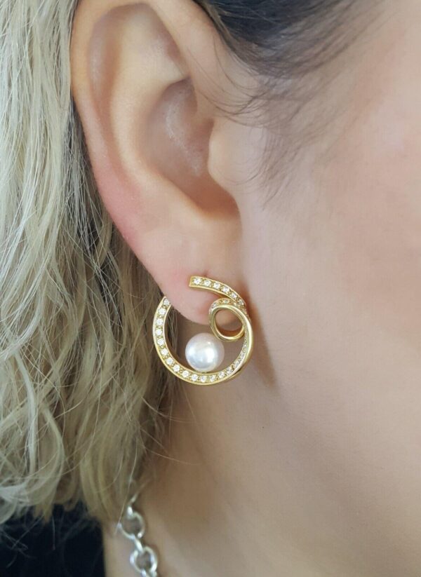 Mikimoto 18k Yellow Gold 7.5mm Akoya Pearl 0.9 ct Diamonds Circle Loop Earrings