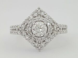 Round Diamond Double Halo Split Shank Engagement Ring 1 ct 14k White Gold 3,995