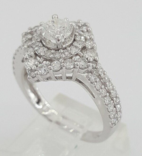 Round Diamond Double Halo Split Shank Engagement Ring 1 ct 14k White Gold 3,995