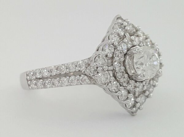 Round Diamond Double Halo Split Shank Engagement Ring 1 ct 14k White Gold 3,995