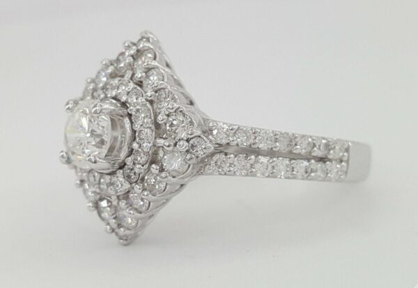 Round Diamond Double Halo Split Shank Engagement Ring 1 ct 14k White Gold 3,995