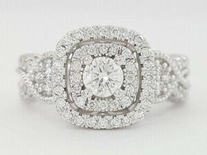 Round Diamond Crossover Double Halo 0.80 ct 14K White Gold Engagement Ring