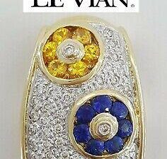 LeVian Le Vian 14K Gold 0.30 ct Diamond Pink Blue Yellow Sapphire Flower Pendant