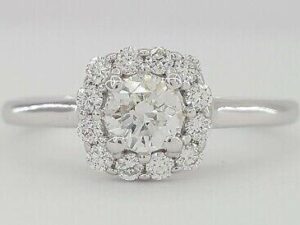 0.5 ct 14k White Gold Round Brilliant Cut Flower Halo Engagement Ring Size 5.25