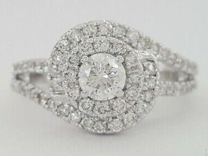 Round Diamond Double Halo Swirl Engagement Ring 1 ct GT 14K White Gold RTL 3,999