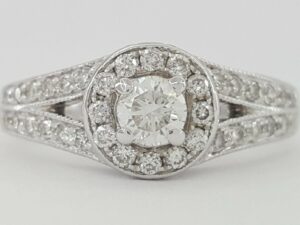 0.61 ct 14k White Gold Round Diamond Halo Split Shank Engagement Ring Rtl 1,999