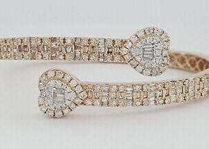 Baguette + Round Diamond Heart Bangle 4.7 ct 14K Rose Gold 22.2 gram Rtl 10.5K