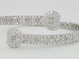 Baguette + Round Diamond Heart Bangle 4.7 ct 14K White Gold 22.2 gram Rtl 10.5K