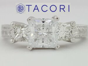 TACORI Platinum 3-Stone Semi-Mount Engraved Engagement Ring 0.60 ct Rtl 8,220