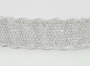 Gold Round Diamond 9-Row Pave Wave Bangle Bracelet 59.2 Grams 6.5" 10 ct 18K