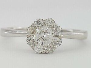 0.45 ct 14k White Gold Flower Cluster Halo Engagement Ring 2.3 grams Size 7