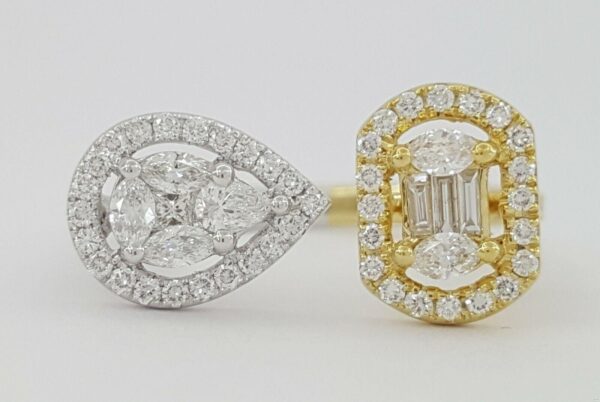 0.7 ct 18K 2-Tone Gold Pear & Oval Shaped Cluster Halo Bypass Diamond Ring