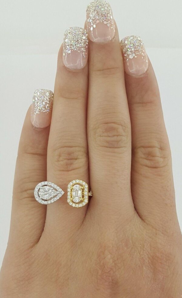 0.7 ct 18K 2-Tone Gold Pear & Oval Shaped Cluster Halo Bypass Diamond Ring