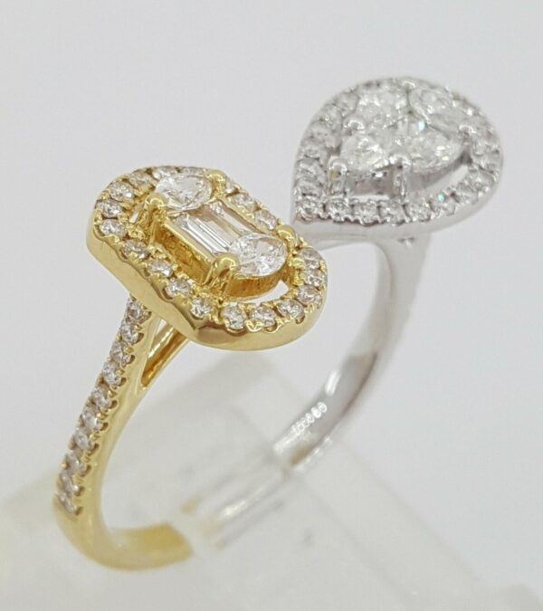 0.7 ct 18K 2-Tone Gold Pear & Oval Shaped Cluster Halo Bypass Diamond Ring