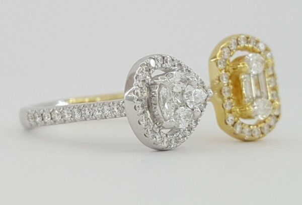 0.7 ct 18K 2-Tone Gold Pear & Oval Shaped Cluster Halo Bypass Diamond Ring