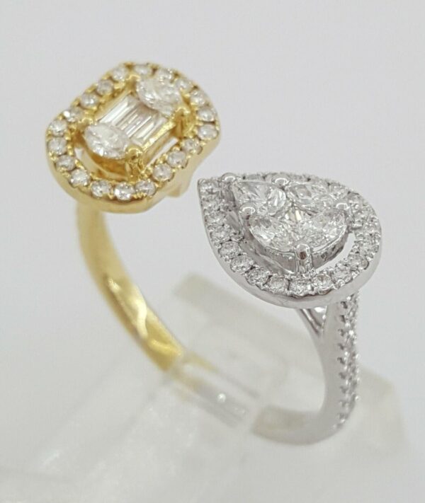 0.7 ct 18K 2-Tone Gold Pear & Oval Shaped Cluster Halo Bypass Diamond Ring