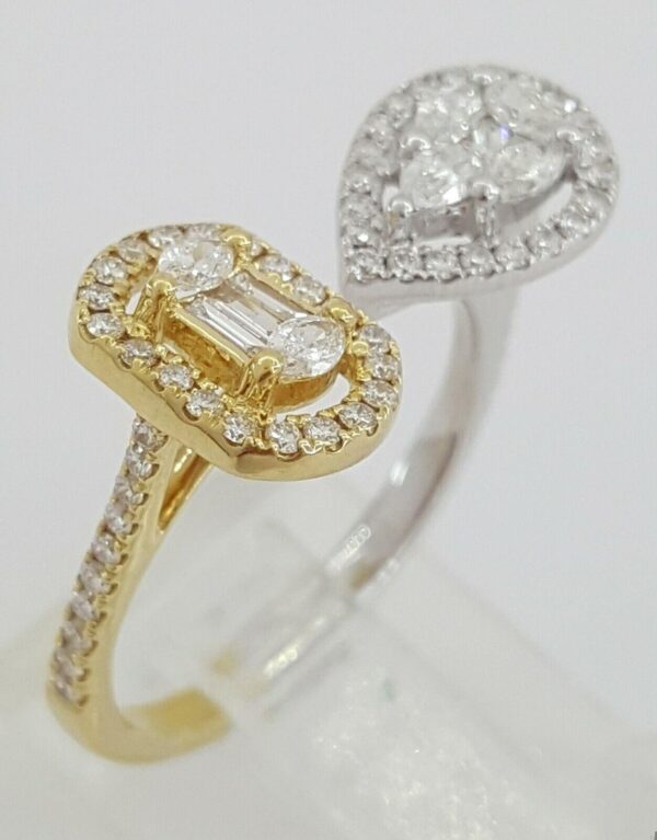 0.7 ct 18K 2-Tone Gold Pear & Oval Shaped Cluster Halo Bypass Diamond Ring