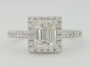 Emerald Cut Diamond Halo Engagement Ring GIA 1.53 ct 14K White Gold Rtl 10,000