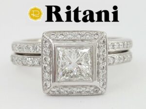 Ritani Platinum Princess Diamond Engagement Ring Wedding Set 1.68 ct RTL 12,000