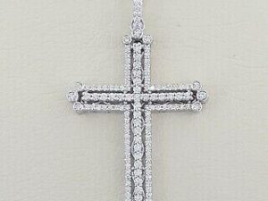 Round Brilliant Cut Diamond Cross Necklace 20" 7 grams 1 ct 14k White Gold