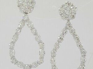 Gold Round & Marquise Diamond Teardrop Dangle Earrings 4.34 ct 14K White Rtl 12K