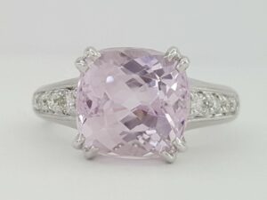 4.42 ct 14k White Gold 10.2x10.4mm Cushion Morganite Diamond Cocktail Ring